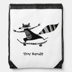 Skateboarding Raccoon – Whimsical Raccoon Animal Drawstring Bag