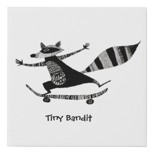 Skateboarding Raccoon – Whimsical Raccoon Animal Faux Canvas Print