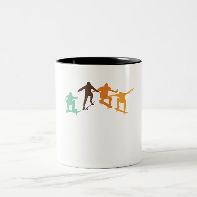 Skateboarding Retro Skateboarder Skateboard Skater Two-Tone Coffee Mug (Center)