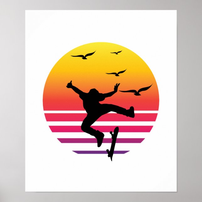 Skateboarding retro sunset, #Skateboarding Poster (Front)
