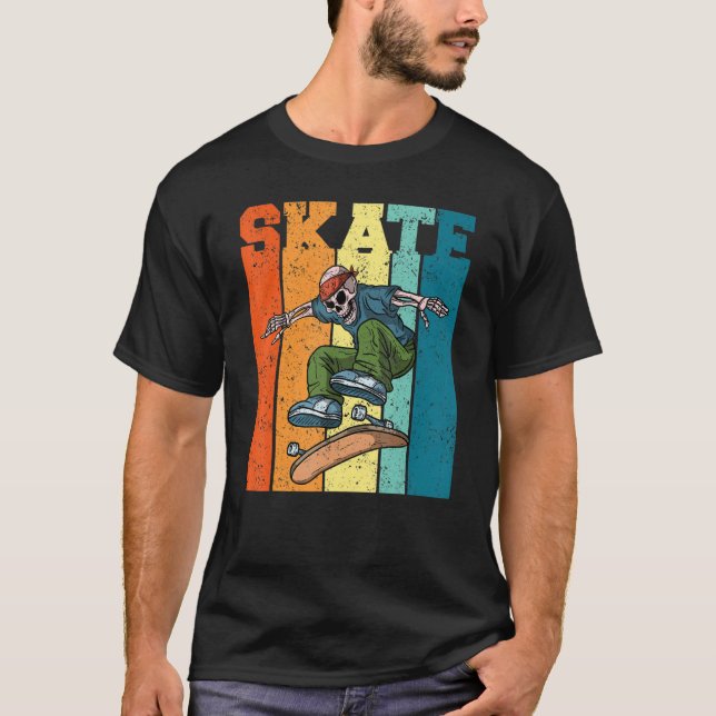 Skateboarding Retro Vintage Skeleton Flip Skateboa T-Shirt (Front)