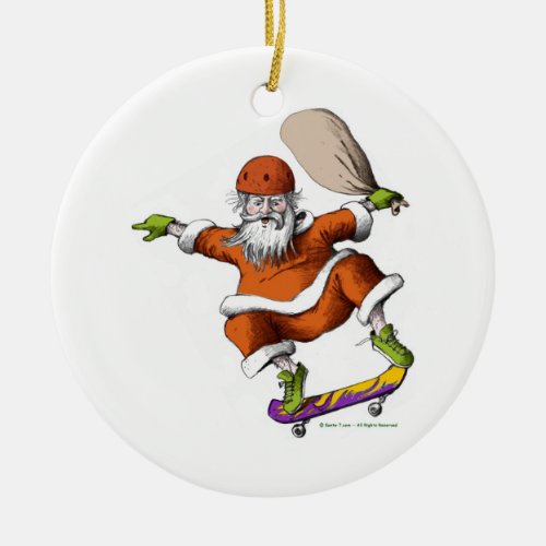 Skateboarding Santa Ceramic Ornament