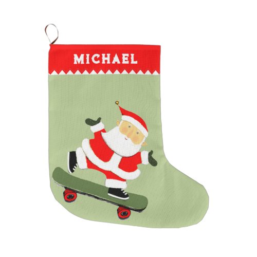 Skateboarding Santa Skateboarder Large Christmas Stocking