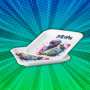 Skateboarding Skater Happy Birthday Monogram    Paper Plates