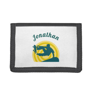 Skateboarding Skater Retro Sunset Boys Name Kids Tri-fold Wallet