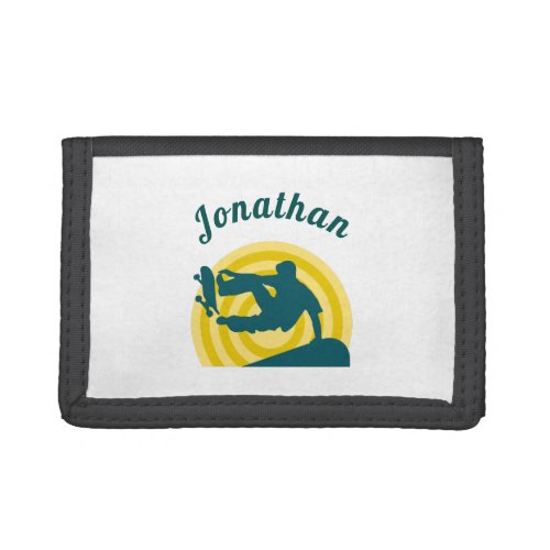 Skateboarding Skater Retro Sunset Boys Name Kids   Trifold Wallet