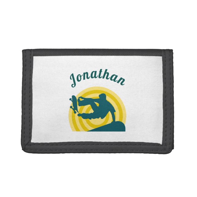 Skateboarding Skater Retro Sunset Boys Name Kids   Trifold Wallet (Front)