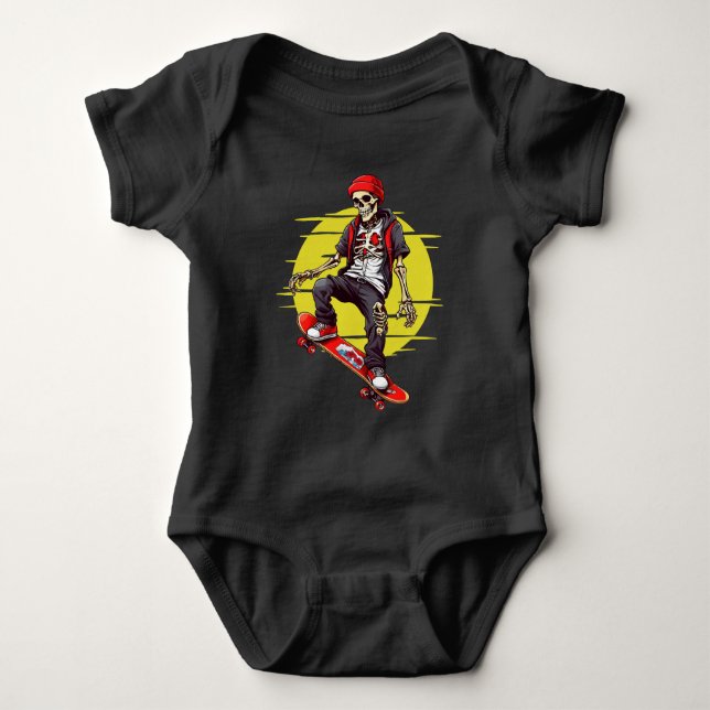Skateboarding Skeleton Baby Bodysuit (Front)