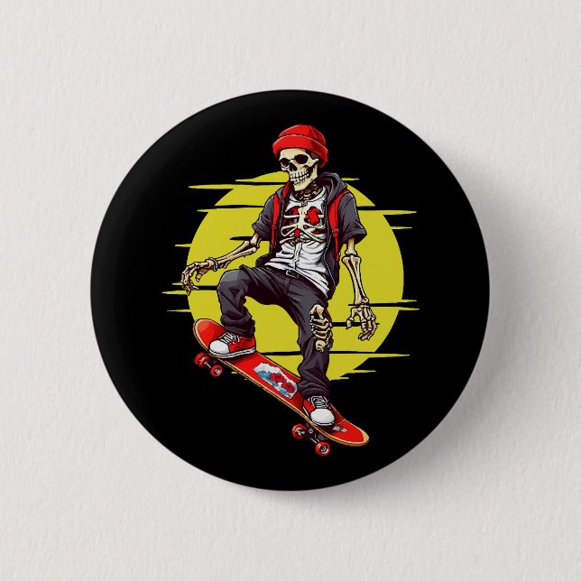 Skateboarding Skeleton Button (Front)