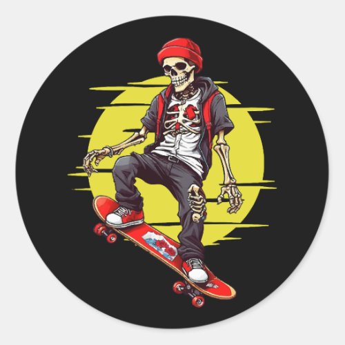 Skateboarding Skeleton Classic Round Sticker