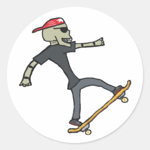 Skateboarding Skeleton Classic Round Sticker
