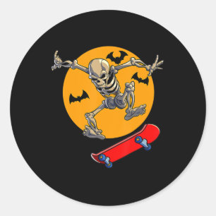Skateboarding Skeleton Men Boys Skater Skateboard Classic Round Sticker