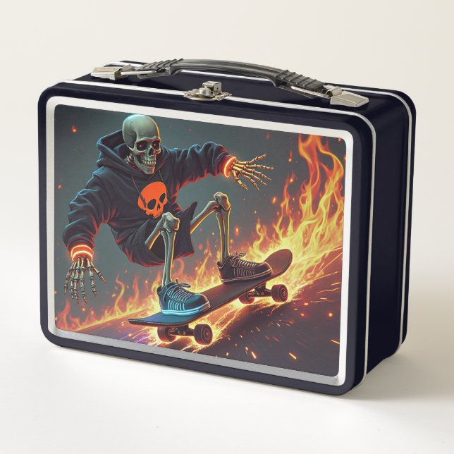 Skateboarding Skeleton Personalized Metal Lunch Box (Front)