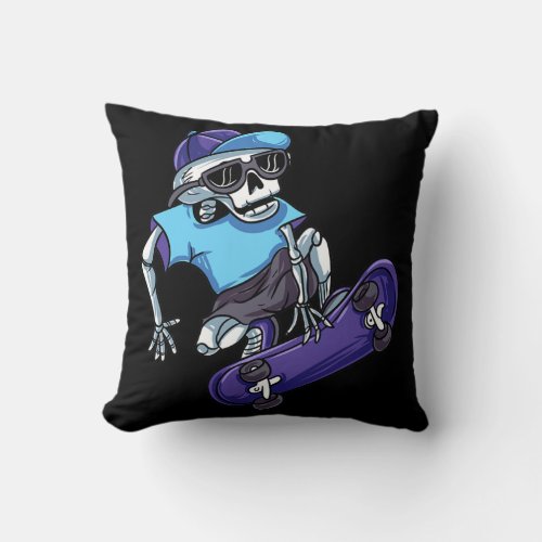 Skateboarding Skeleton Riding Skateboard  Throw Pillow