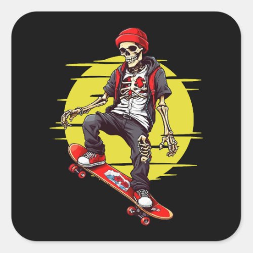 Skateboarding Skeleton Square Sticker