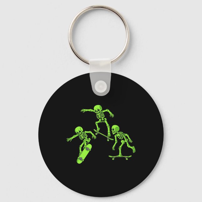 Skateboarding Skeletons Halloween Skater Boys Kids Keychain (Front)