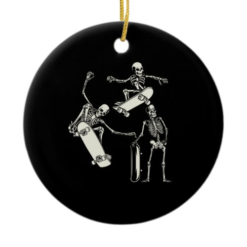 Skateboarding Skeletons Skeleton Skater Halloween Ceramic Ornament