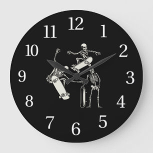 Skateboarding Skeletons Skeleton Skater Halloween Large Clock