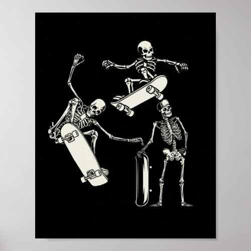 Skateboarding Skeletons Skeleton Skater Halloween Poster