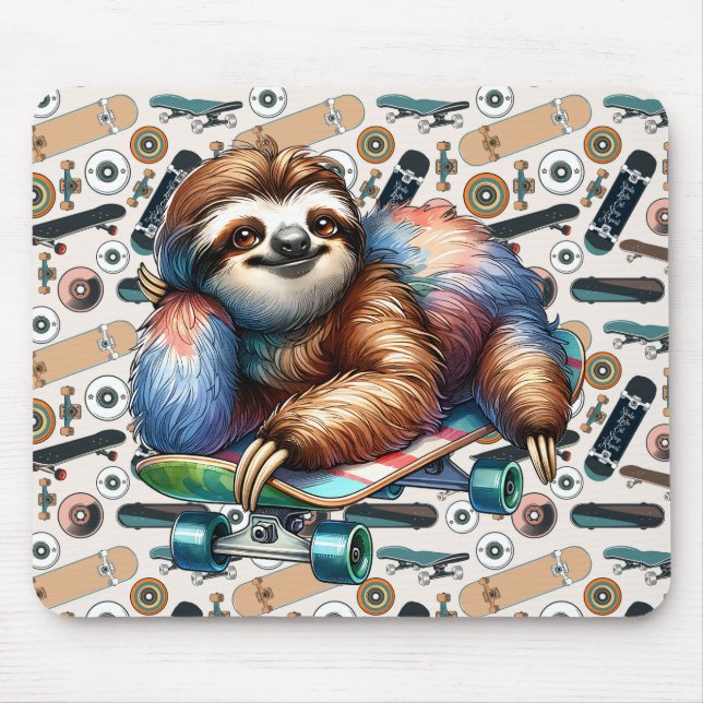 Skateboarding Sloth Mousepad (Front)