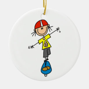 Skateboarding Stick Figure Ceramic Ornament