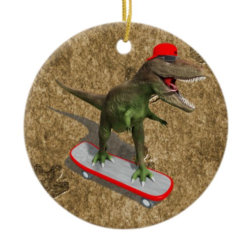 Skateboarding T-Rex Ceramic Ornament