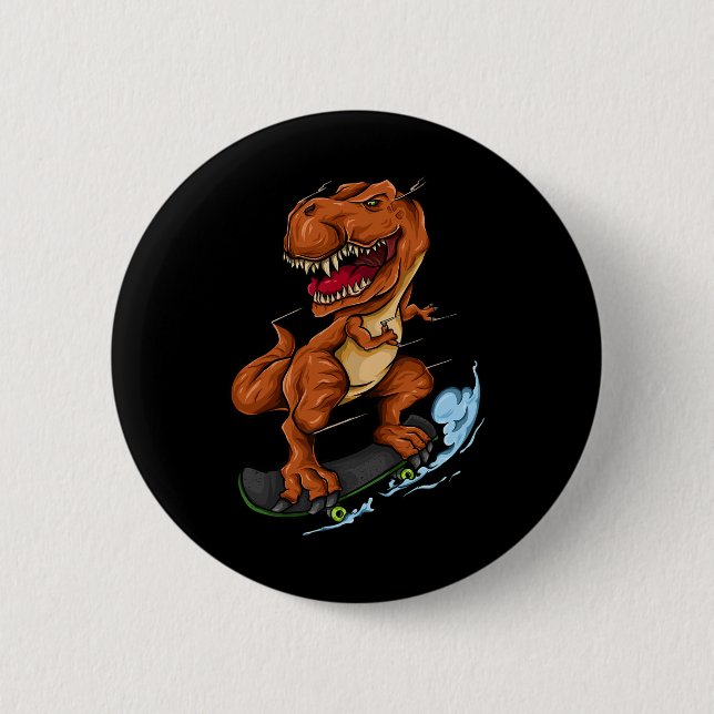 Skateboarding T-rex - Cute Trex Dinosaur Skateboar Button (Front)