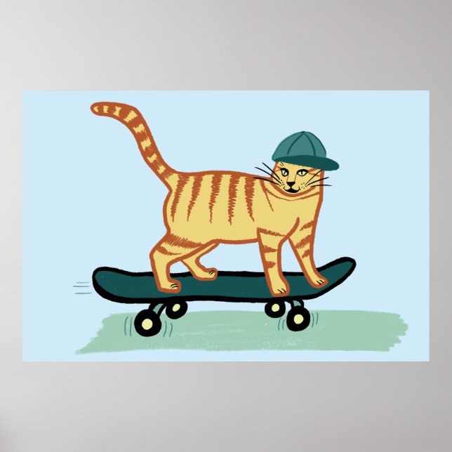 Skateboarding Tabby Cat Poster (Front)