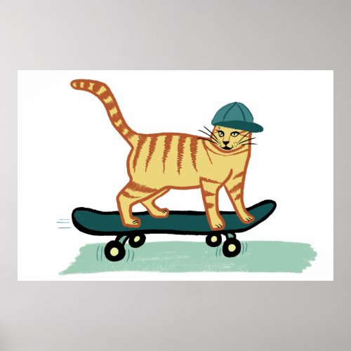 Skateboarding Tabby Cat Poster