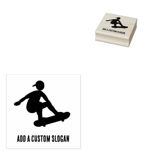 Skateboarding Teen _ Silhouette with Custom Slogan Rubber Stamp