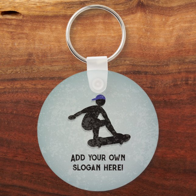 Skateboarding Teenager with your text both sides Keychain (Front)