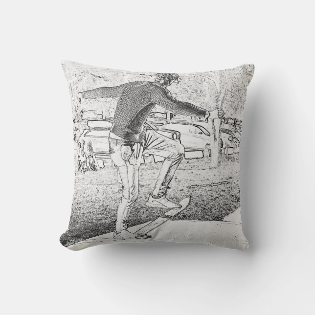 Skateboarding Trickster Sketch  Throw Pillow (Front)