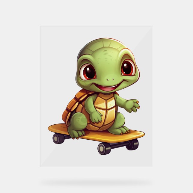 Skateboarding Turtle, Athletic Animal Design Acrylic Sign (Front)