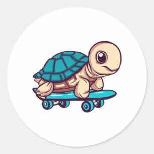 Skateboarding Turtle Classic Round Sticker