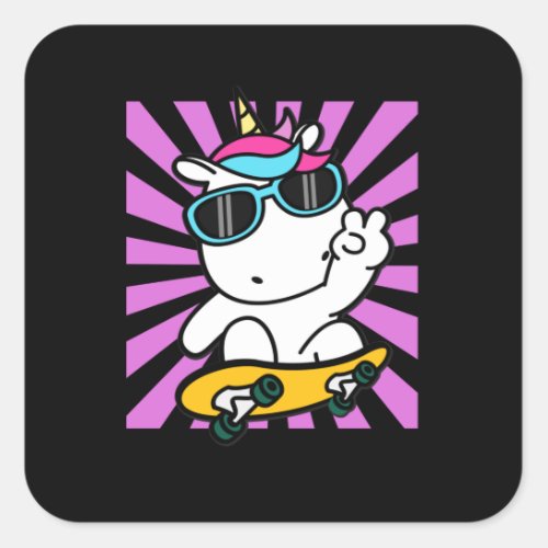 Skateboarding Unicorn Cute Kawaii Skater Square Sticker