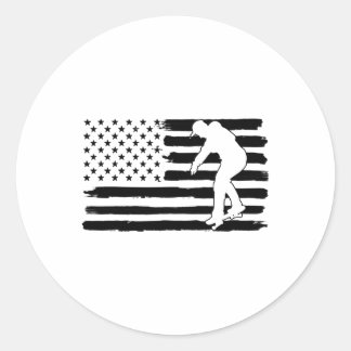 Skateboarding Usa Flag Classic Round Sticker