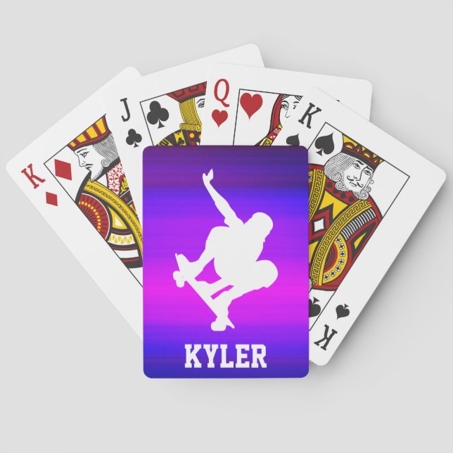 Skateboarding; Vibrant Violet Blue and Magenta Poker Cards (Back)