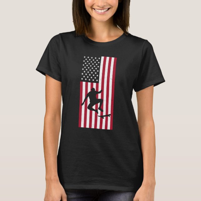 Skateboarding Vintage American Flag Skateboarding T-Shirt (Front)