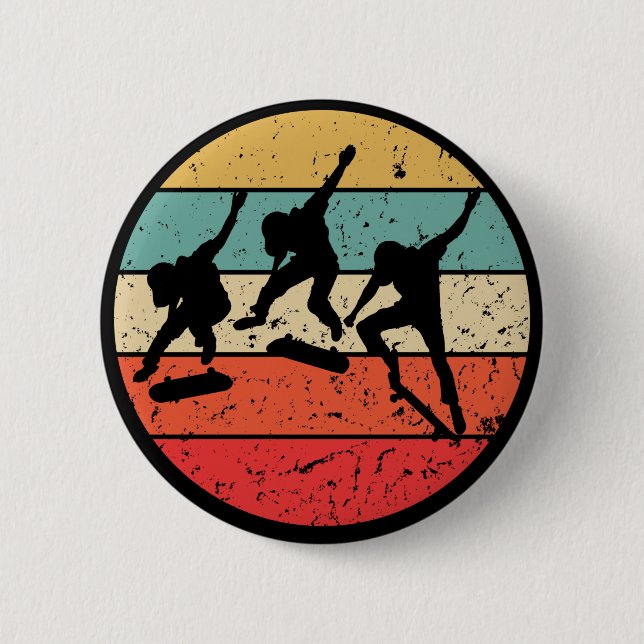 Skateboarding - Vintage Retro Skateboarder Button (Front)