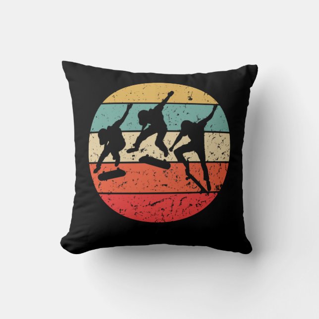 Skateboarding - Vintage Retro Skateboarder Throw Pillow (Front)