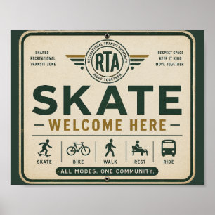 Skateboarding Welcome Sign Vintage Community