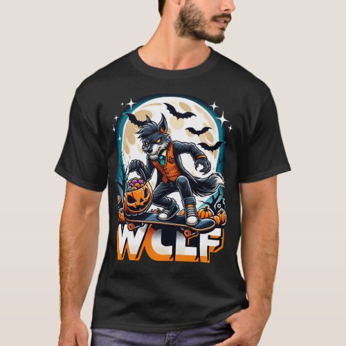 Skateboarding Werewolf Moonlit Halloween Adventure T_Shirt