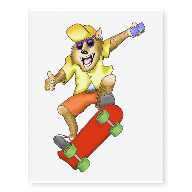 Skateboarding Werewolf Temporary Tattoos (Front)