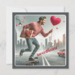 Skateboarding with Gift Sweetheart Valentine Holiday Card