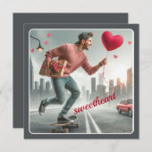 Skateboarding with Gift Sweetheart Valentine Holiday Card (Front/Back)