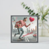 Skateboarding with Gift Sweetheart Valentine Holiday Card (Standing Front)