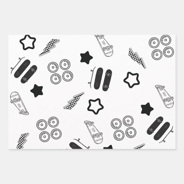 Skateboarding Wrapping Paper Flat Sheet Set of 3 (Front)
