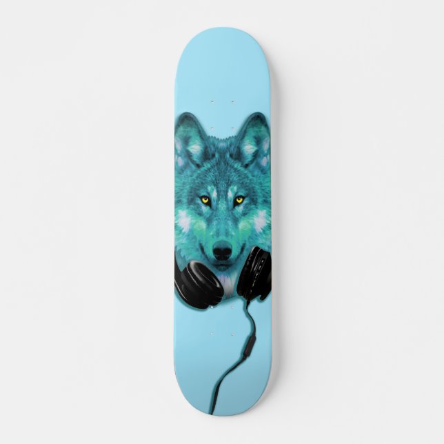 Skateboards+Wolf+Animal+Watercolor+green+blue+mode Skateboard (Front)