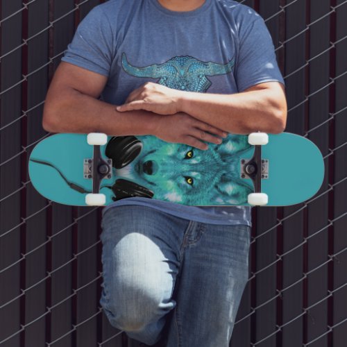 SkateboardsWolfAnimalWatercolorgreenbluemode Skateboard