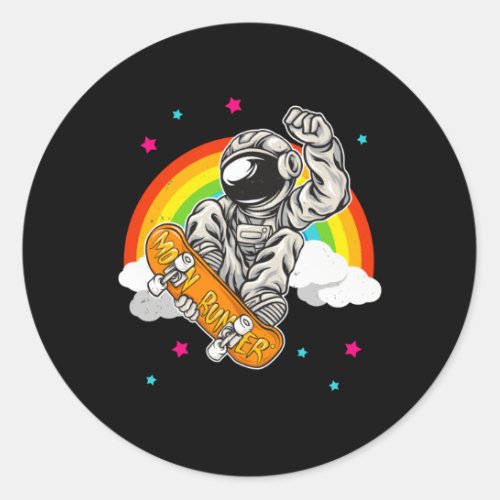 Skater Astronaut with Rainbow Space Skateboard Classic Round Sticker
